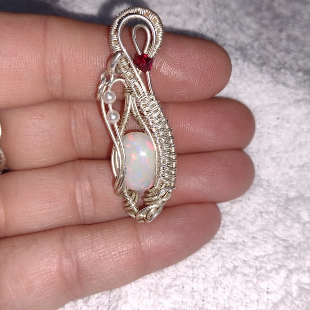 Women's Opal pendant necklace - 925 Sterling silver. - Handmade